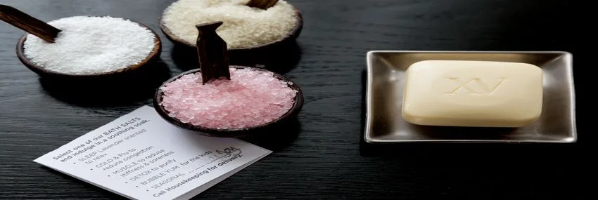 Three samples of our seasonal bath salts that are complimentary year round for our guests.