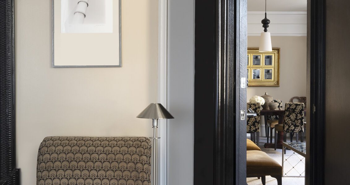 Suite door opening to parlor room from studio room