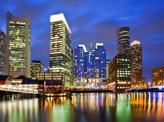 Artistic photograph of a city view with building and the river.