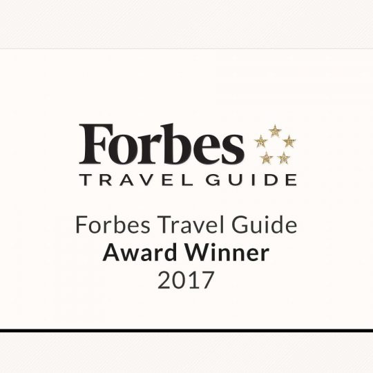 Picture of our achievements from Forbes Travel Guide back in 2017.