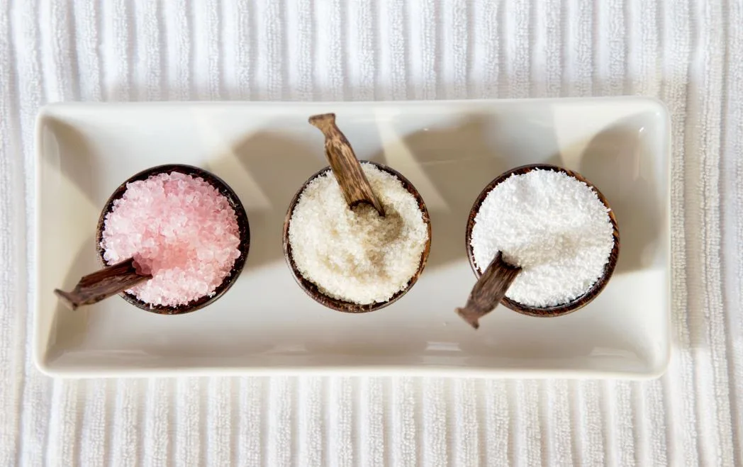 Three samples of our seasonal bath salts that are complimentary year round for our guests.