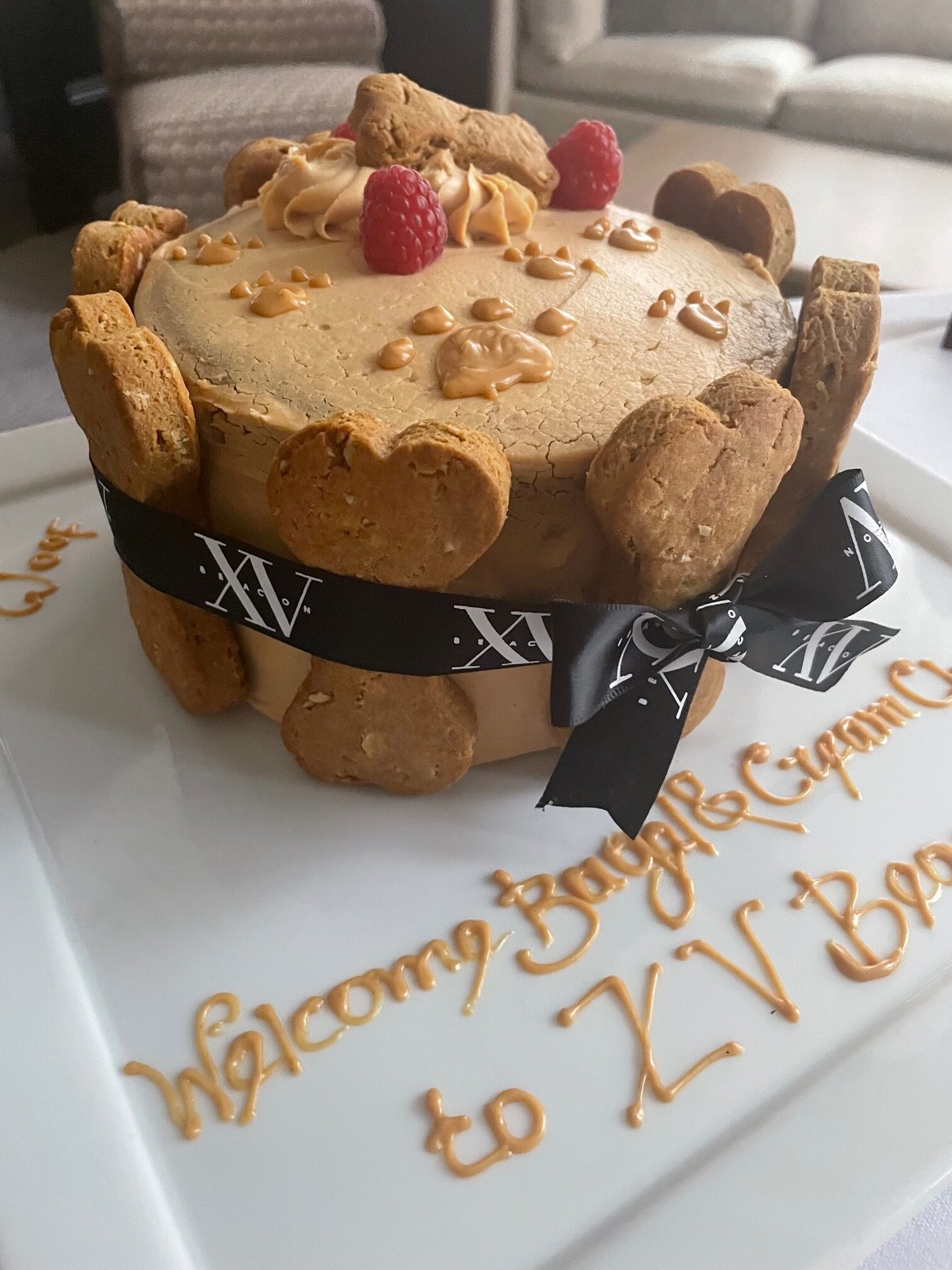 Dog Friendly Cake made with peanut butter and raspberries